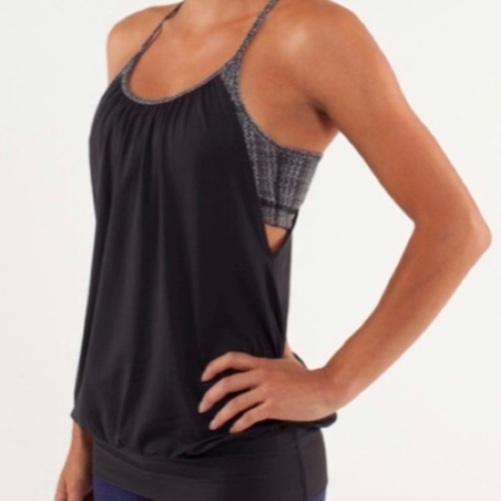 lululemon athletica Black Tank Top with Heathered Gray Straps